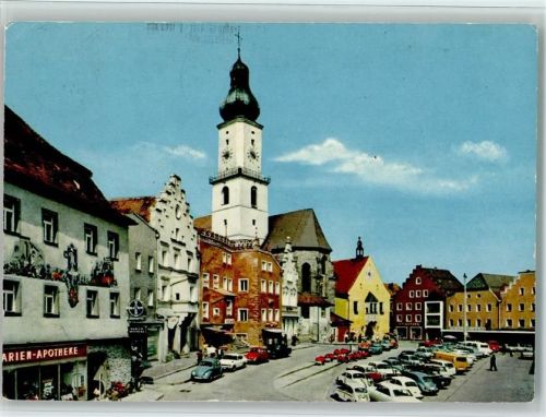 93413 W8490 Cham , Oberpf - Marktplatz Kirche Marien-Apotheke