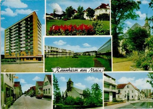 Raunheim Hochhaus Stresemannplatz Evangel. Kirche Altenwohnheim Bahnhofstraße Kath. Kirche Frankfurter Straße Mehrfachaufnahme