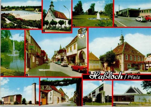 Haßloch Schwimmbad Evangel. Lutherkirche Friedr.-Ebert-Park Bahnhof Vogelpark Langgasse Rathaus St.-Ulrich-Kirche Ernst-Reuter-Schule Evangel. Pauluskirche Mehrfachaufnahme