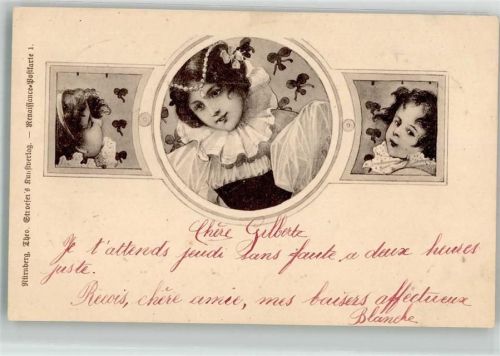 1899 Renaissance Postkarte 1 Frauenkopf Kinderkopf Jugendstil