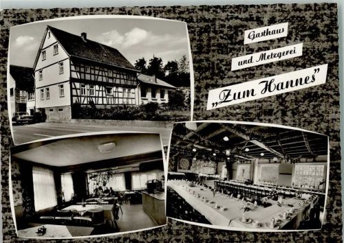 Linnenbach Gasthaus Metzgerei Zum Hannes Innenaufnahme Gastraum Saal Fachwerkhaus 3-Bildaufnahme