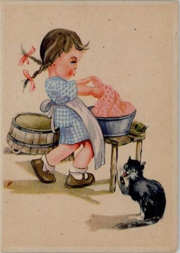 Katze schaut zu ca 1945 AK