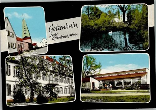 63303 W6072 Götzenhain - Kirchpartie Schloßweiher Schloß Philippseich Kindergarten 4-Bildaufnahme
