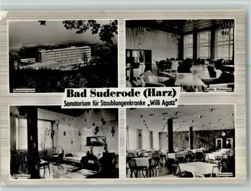 Bad Suderode Sanatorium für Staublungenkranke Willi Agatz Gesamtansicht Innenaufnahmen Großer Klubraum Warteraum Speisesaal 4-Bildaufnahme