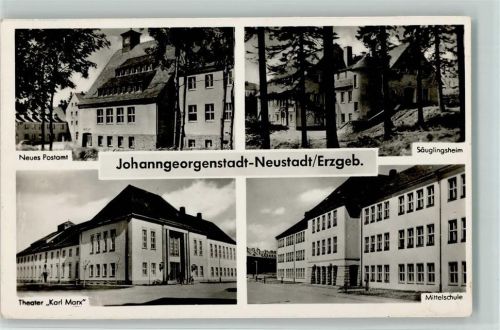 Johanngeorgenstadt Neues Postamt Säuglingsheim Theater Karl Marx Mittelschule 4-Bildaufnahme Foto Görg