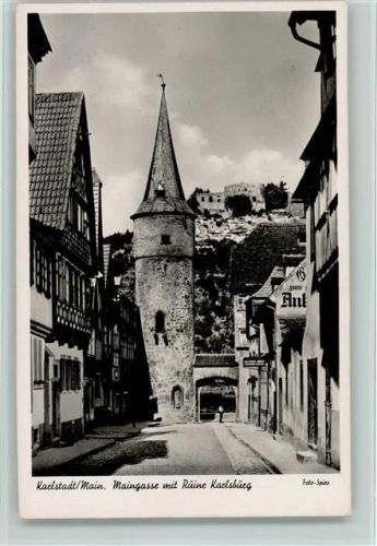 Karlstadt Maingasse mit Ruine Karlsburg