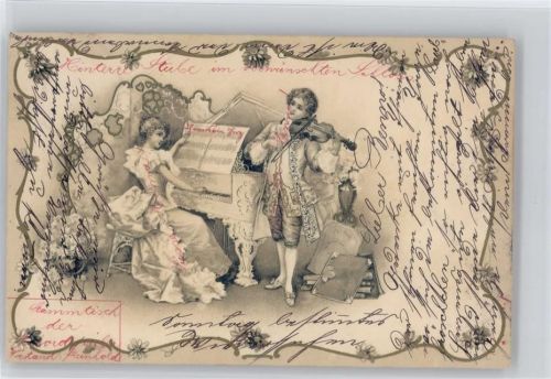 1902 Rokoko - Frau am Klavier und Geiger - Klavierlehrer