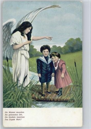 1906 Serie 2304 - Kinder stehen auf einem Steg, der Schutzengel wacht