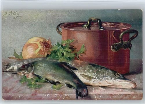 Nr. 83 Stilleben - Kochtopf, Fisch, Zwiebel