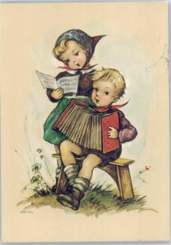 Kinder mit Ziehharmonika , Noten lesen