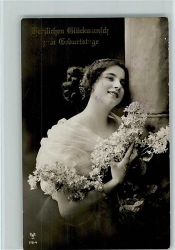 1919 Frauenschönheit mit Flieder , Geburtstag AK