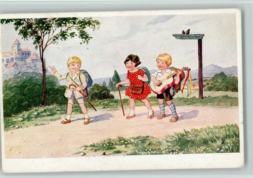 1929 Kinder Wandervögel am Wegweiser