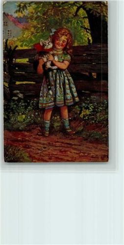 sign Dumont - Mädchen mit einem Kätzchen auf dem Arm