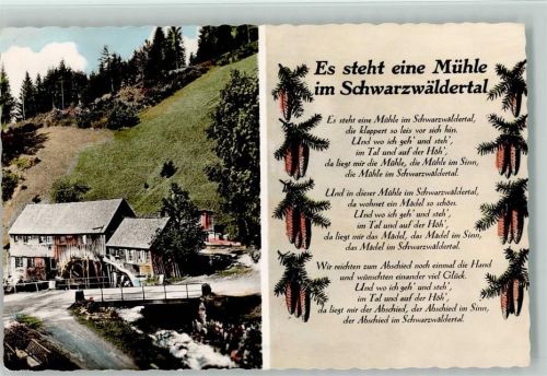 Liederkarte - Die Mühle im Schwarzwäldertal