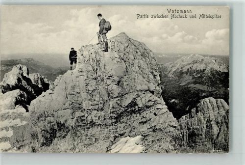 Oben am Gipfel -1925 Watzmann Partie zwischen Hocheck und Mittelspitze
