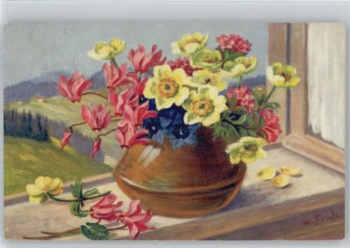 1925 Blumenvase am offenen Fenster