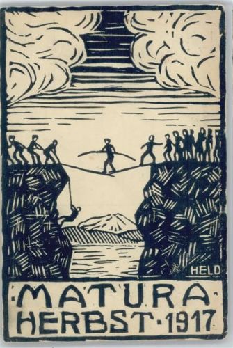 1917 Matura Herbst - Figuren wollen über eine zerbrochene Brücke balancieren