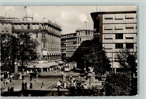 Düsseldorf 1956 Corneliusplatz , Straßenbahn , Wettersäule AK
