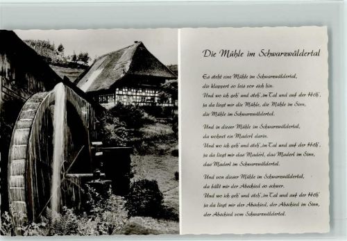 Liederkarte - Die Mühle im Schwarzwäldertal
