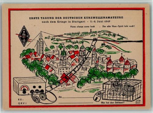 Tagungs Festpostkarte WBRC Stuttgart 1947 Radio Club Sonderstempel Funk