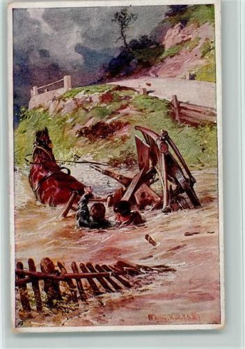 Nr. 496 Kriegsfürsorgeamt WK I AK Mit dem Pferd durch den Fluss - Unglück