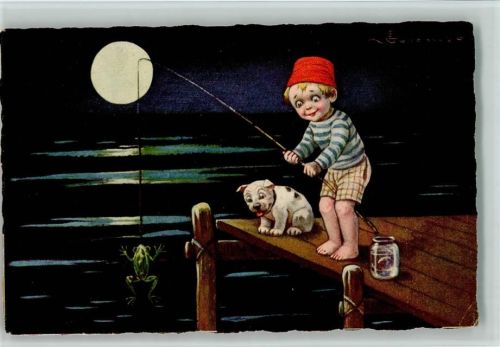 Serie 1902-3 - Frosch , Angeln bei Mondschein