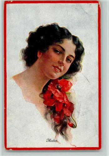 Frau hat Mohnblumen im Haar