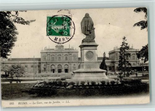 Reims La Gare, vue du Jardin - Monument 1916 AK