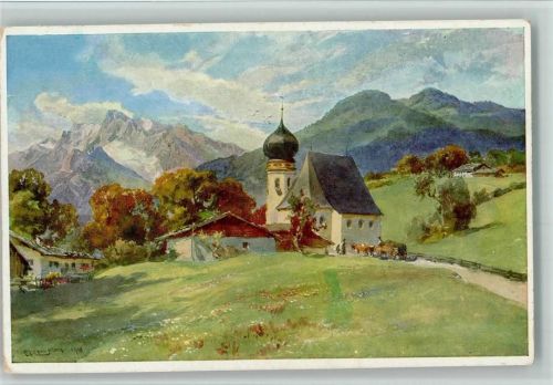 Berchtesgaden Alpiner Kunstverlag Nr. 46 AK Auer Kirche in den Bergen