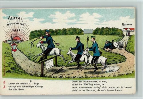 Soldatenlitho - Mit dem Ziegenbock Hammelchen über die letzten Tage , Hechler Nr. 65 AK