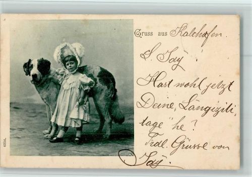Mädchen mit Hund 1900 AK Stockflecken