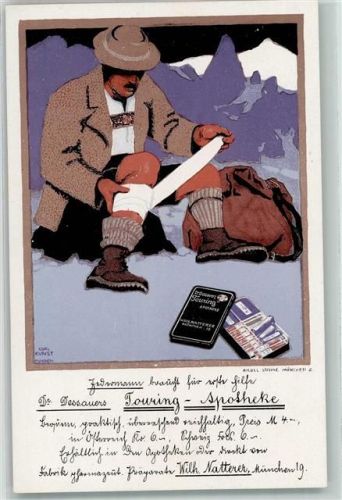 München sign. Carl Kunst Dr. Dessauers Touring Apotheke Wilh. Natterer Fabrik Werbung - Bergsteiger AK