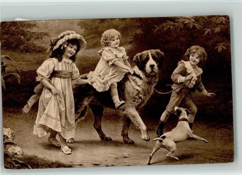 Kinder - Mädchen reitet auf dem Bernhardiner 1913 AK