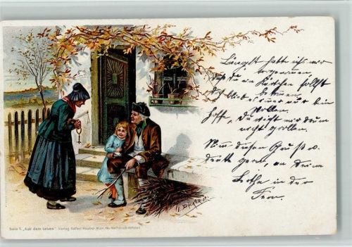 Serie V Aus dem Leben - Großeltern mit Enkel 1900 AK