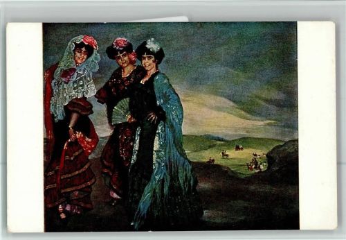 Serie XXX, 5 Zuloaga - Meine drei Kusinen - Trachten, Fächer, Spanierinnen AK Rückseite Flecken