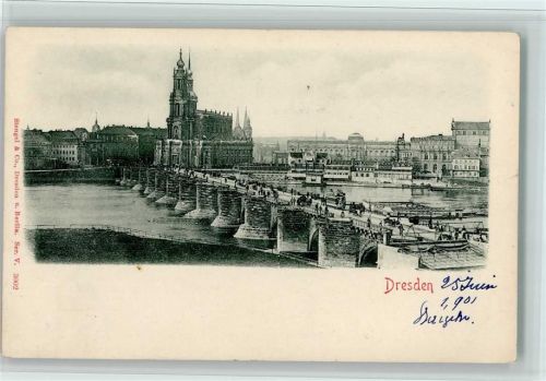 Dresden 1901 Reliefdruck Ortsansicht Brücke