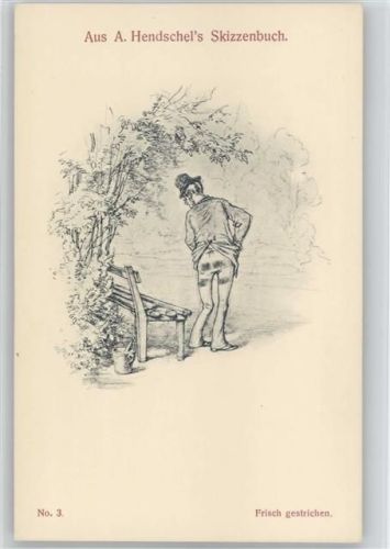 Skizzenbuch Nr. 3 - Parkbank frisch gestrichen Hendschel, A. Künstlerkarte