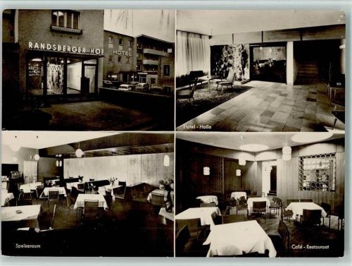 93413 W8490 Cham , Oberpf - Hotel Randsberger Hof Innenaufnahme Hotel-Halle Speiseraum Café-Restaurant 4-Bildaufnahme