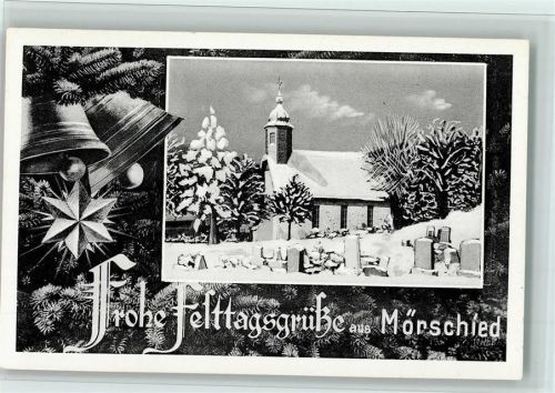 Mörschied Weihnachten - Kirche, Friedhof, gute Erhaltung AK