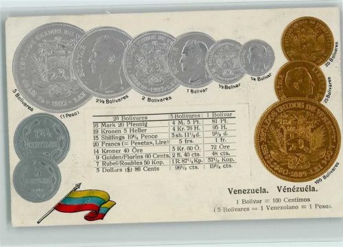 Münzenkarte und Nationalflagge, Venezuela , gute Erhaltung AK