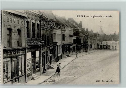 Lillers 1920 Nr. 533 Verlag Poriche - La Place de la Mairie , Patisserie Duez-Lietard