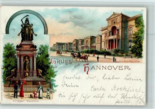 Hannover 1897 Am Schiffgraben Pferdekutsche Krieger-Denkmal 2-Bildaufnahme