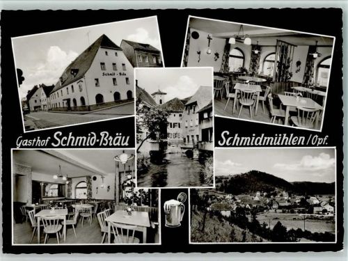 Schmidmühlen 1970 Gasthof Schmid-Bräu mit Innenansichten, gute Erhaltung AK