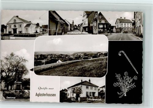 Aglasterhausen Kriegerdenkmal, Kindergarten, Kino / Lichtspieltheater , Straßenpartien, gute Erhaltung AK