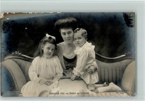 Prinzessin Max mit Kindern - AK Adel Baden 1910 Gebrauchsspuren