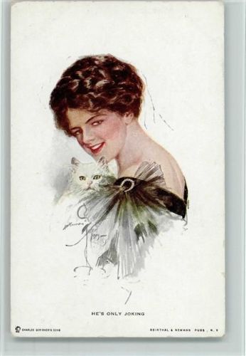 Verlag Reinthal & Newman Nr. 108 AK Frau mit Katze AK
