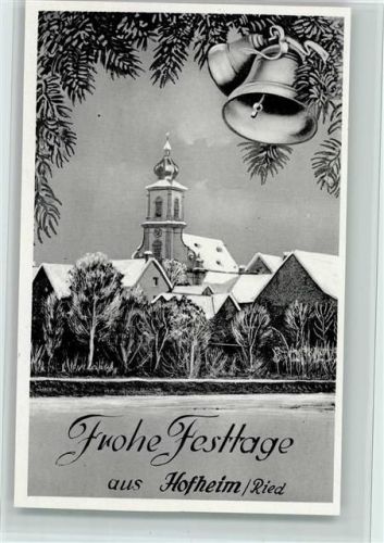 Hofheim 1951 Kirche, Glocken, Winter, sehr gute Erhaltung AK