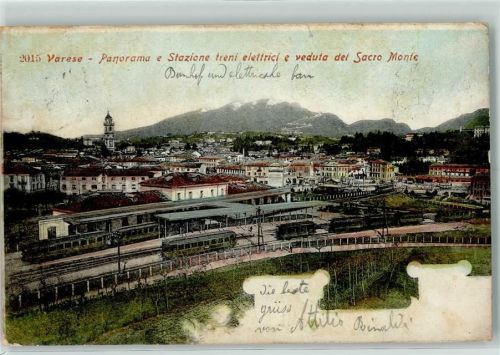 Varese 1905 Panorama e Stazione treni elettrici e veduta del Sacro Monte Eisenbahn