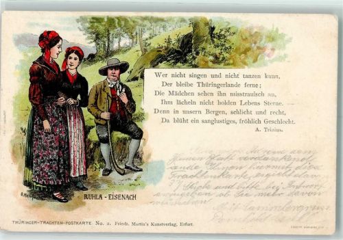 Ruhla 1903 Gedicht A, Trinius Trachten Thüringer-Trachten-Postkarte Nr. 2 sign