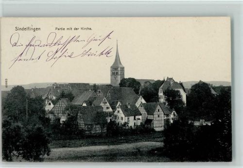 Sindelfingen 1912 Partie mit der Kirche Fachwerkhäuser